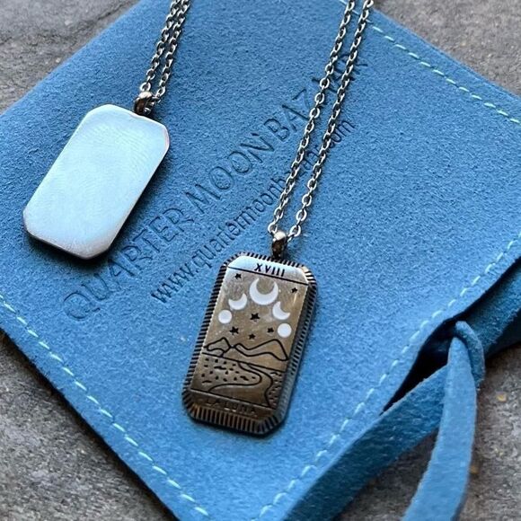 Moon Silver Tarot Card Tarnish Free Necklace - Picture 1 of 7